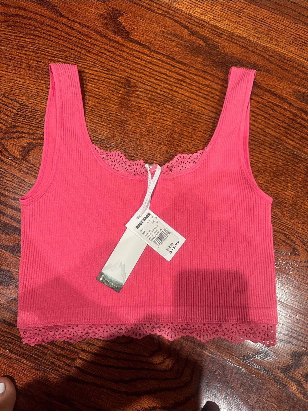 Women’s Ribbed Lace-Trim Crop Tank Top - Pink